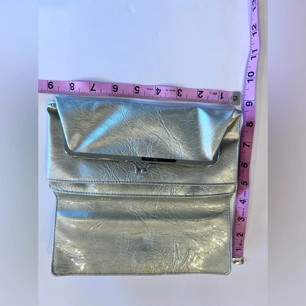 Silver Clutch Bag with magnetic closure coin purse & inside pockets